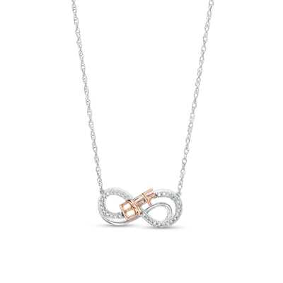 Diamond Accent "BFF" Infinity Loop Necklace in Sterling Silver with 14K Rose Gold Plate