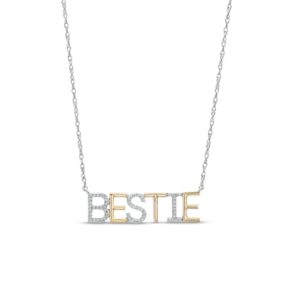 Diamond Accent "BESTIE" Necklace in Sterling Silver with 14K Gold Plate