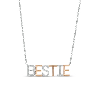 Diamond Accent "BESTIE" Necklace in Sterling Silver with 14K Rose Gold Plate