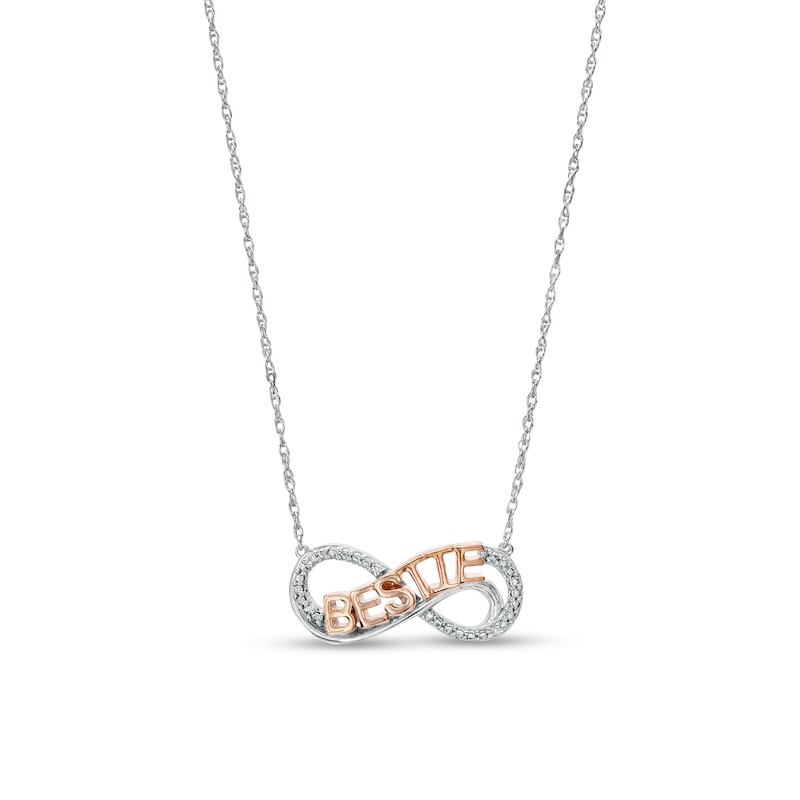 Diamond Accent "BESTIE" Infinity Loop Necklace in Sterling Silver with 14K Rose Gold Plate|Peoples Jewellers