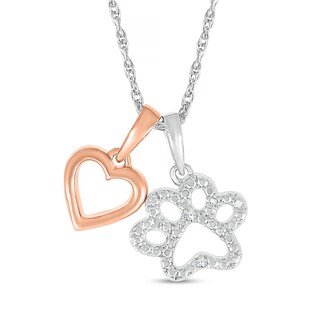 Diamond Accent Heart and Paw Pendant in Sterling Silver with 14K Rose Gold Plate