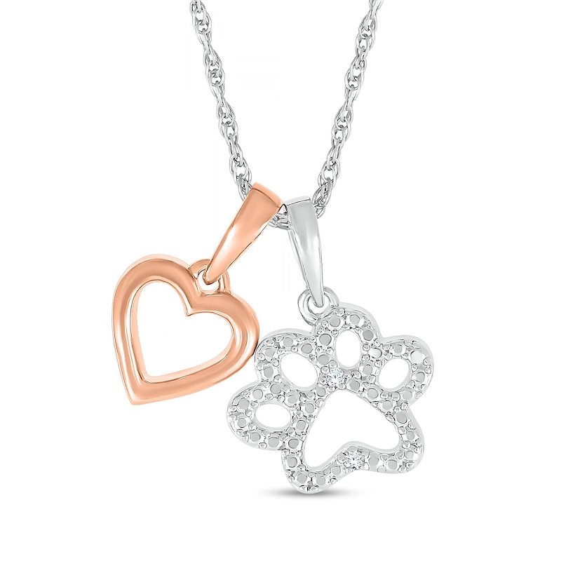 Diamond Accent Heart and Paw Pendant in Sterling Silver with 14K Rose Gold Plate|Peoples Jewellers