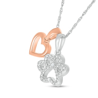 Diamond Accent Heart and Paw Pendant in Sterling Silver with 14K Rose Gold Plate