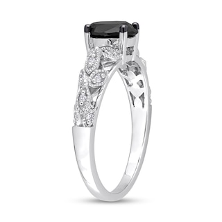 1.03 CT. T.W. Oval Black Enhanced and White Diamond Vine Shank Engagement Ring in 14K White Gold