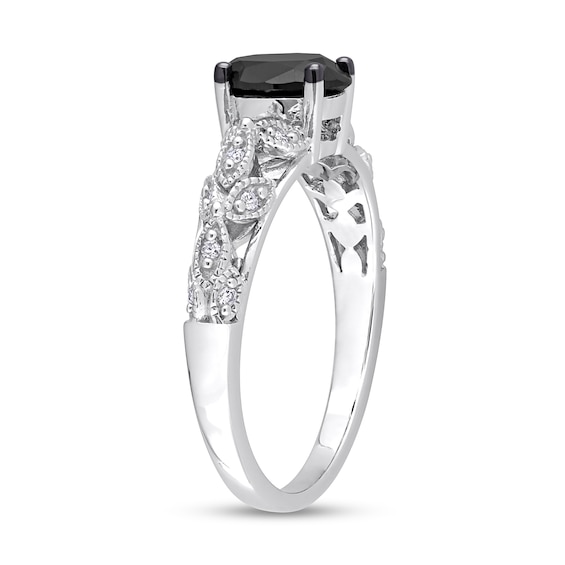 1.03 CT. T.W. Oval Black Enhanced and White Diamond Vine Shank Engagement Ring in 14K White Gold