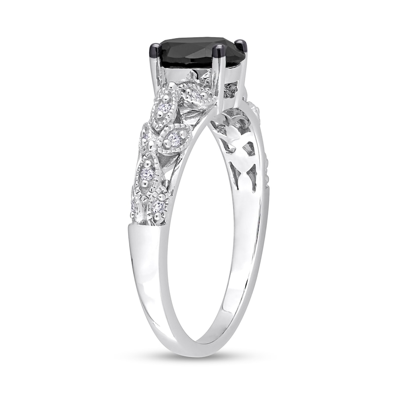 1.03 CT. T.W. Oval Black Enhanced and White Diamond Vine Shank Engagement Ring in 14K White Gold|Peoples Jewellers