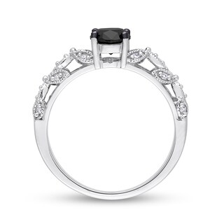 1.03 CT. T.W. Oval Black Enhanced and White Diamond Vine Shank Engagement Ring in 14K White Gold