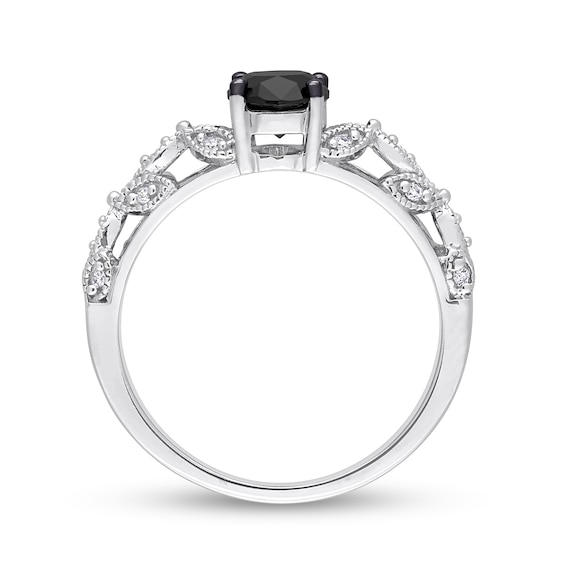 1.03 CT. T.W. Oval Black Enhanced and White Diamond Vine Shank Engagement Ring in 14K White Gold