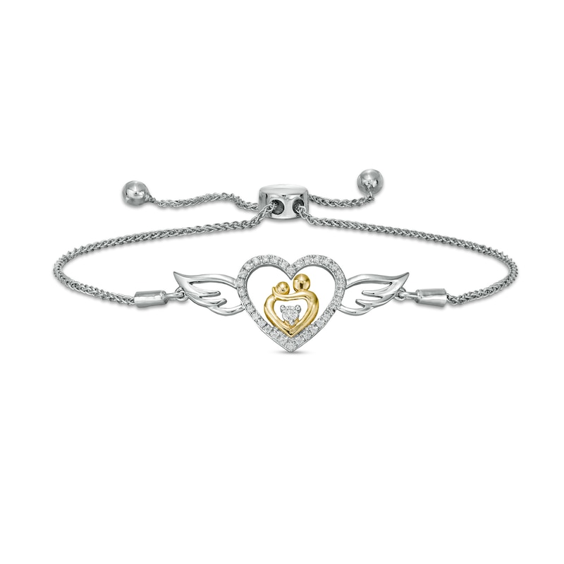 0.086 CT. T.W. Diamond Winged Heart Bolo Bracelet in Sterling Silver and 10K Gold – 9.5"