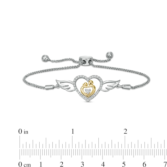 0.086 CT. T.W. Diamond Winged Heart Bolo Bracelet in Sterling Silver and 10K Gold – 9.5"