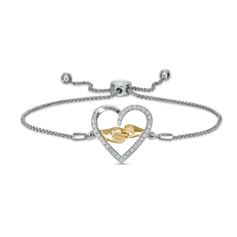 0.147 CT. T.W. Diamond Heart Bolo Bracelet in Sterling Silver and 10K Gold – 9.5"