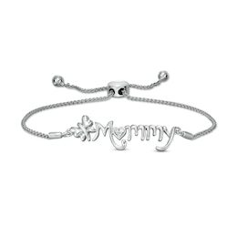Diamond Accent Butterfly &quot;Mommy&quot; Bolo Bracelet in Sterling Silver – 9.5&quot;