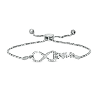 0.065 CT. T.W. Diamond Infinity Loop "MOM" with Heart Bolo Bracelet in Sterling Silver – 9.5"