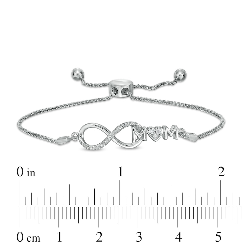 0.065 CT. T.W. Diamond Infinity Loop "MOM" with Heart Bolo Bracelet in Sterling Silver – 9.5"