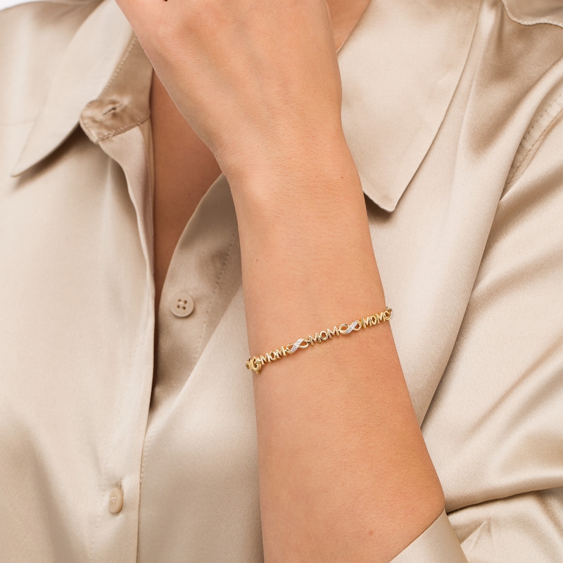 0.04 CT. T.W. Diamond "MOM" Infinity Loop Bracelet in Sterling Silver with 14K Gold Plate – 7.5"|Peoples Jewellers