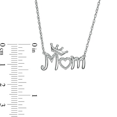 0.04 CT. T.W. Diamond Crowned "Mom" with Heart Necklace in Sterling Silver