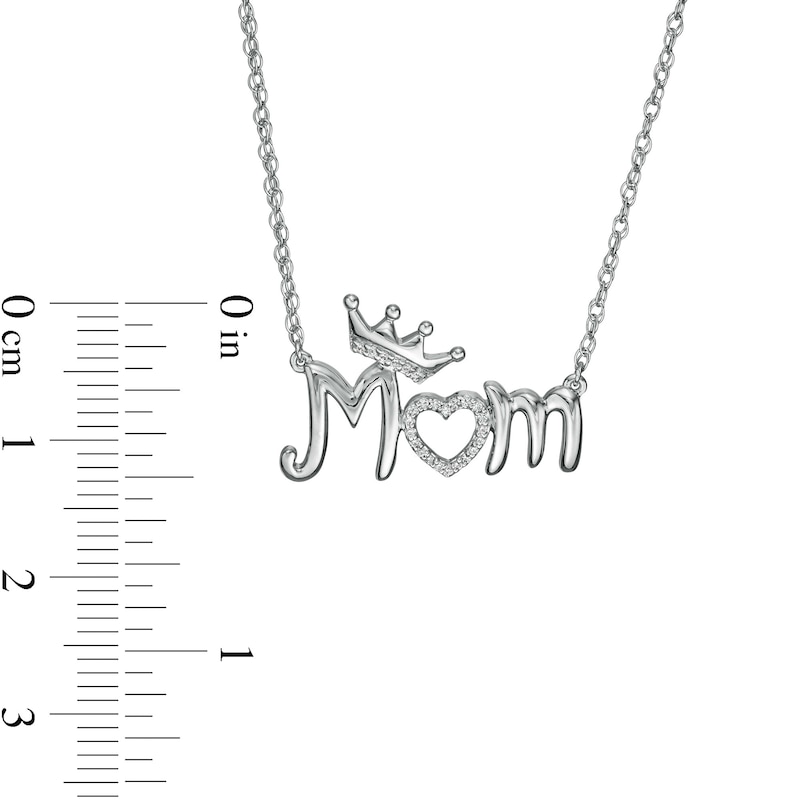 0.04 CT. T.W. Diamond Crowned "Mom" with Heart Necklace in Sterling Silver