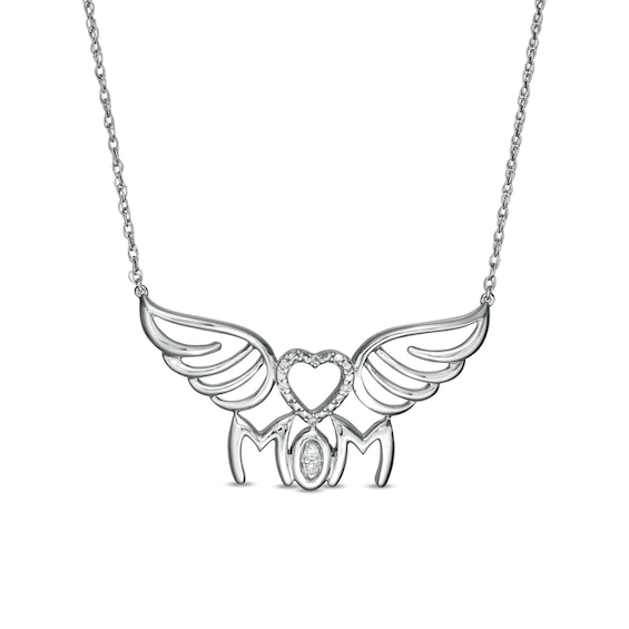 Diamond Accent "MOM" Heart Wings Necklace in Sterling Silver