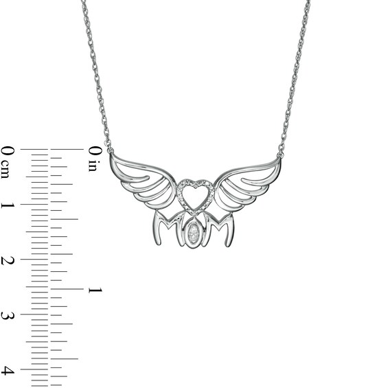 Diamond Accent "MOM" Heart Wings Necklace in Sterling Silver