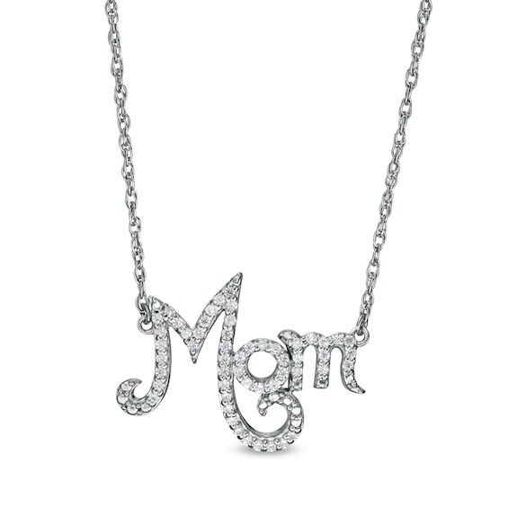 0.148 CT. T.W. Diamond "Mom" Necklace in Sterling Silver