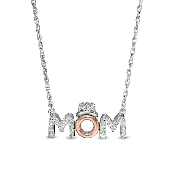 0.085 CT. T.W. Diamond "MOM" with Crown in Sterling Silver with 10K Rose Gold