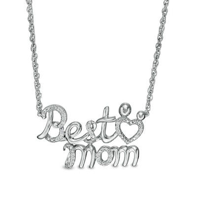 0.04 CT. T.W. Diamond "Best Mom" Necklace in Sterling Silver