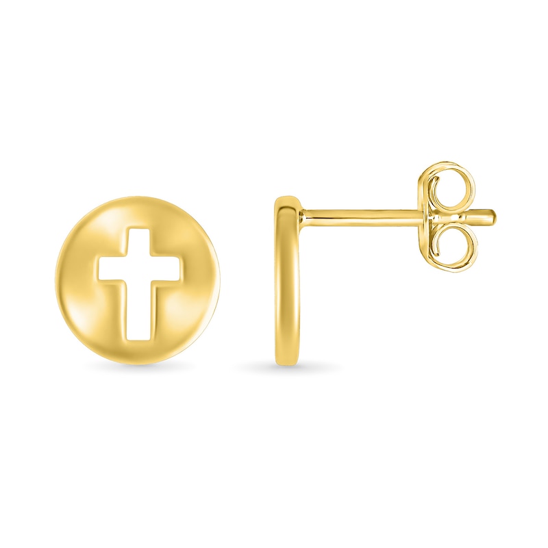 Cut-Out Cross Disc Stud Earrings in 10K Gold|Peoples Jewellers