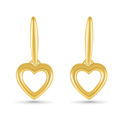 Heart Outline Drop Earrings in 10K Gold