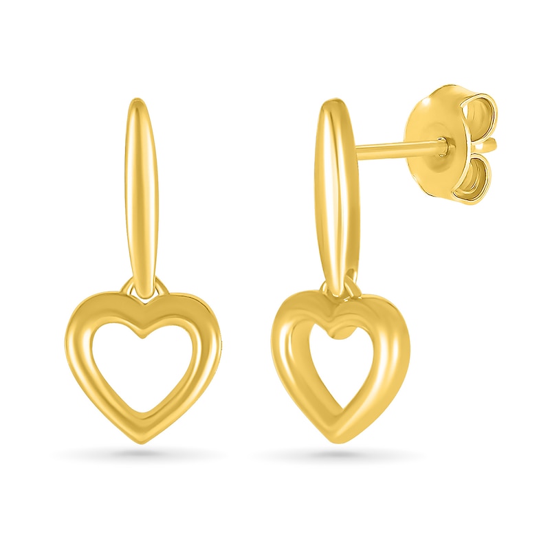 Heart Outline Drop Earrings in 10K Gold