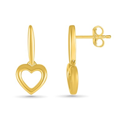 Heart Outline Drop Earrings in 10K Gold