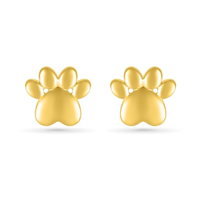 Heart-Shaped Paw Print Stud Earrings in 10K Gold