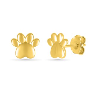 Heart-Shaped Paw Print Stud Earrings in 10K Gold