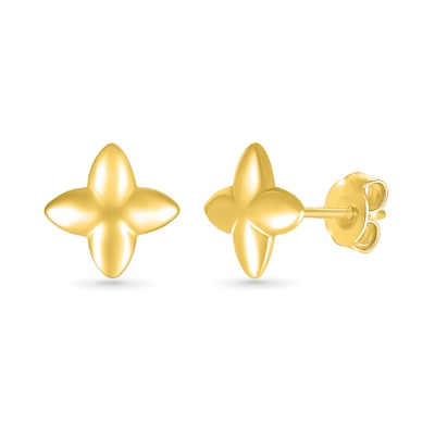 Rounded Four-Point Flower Stud Earrings in 10K Gold