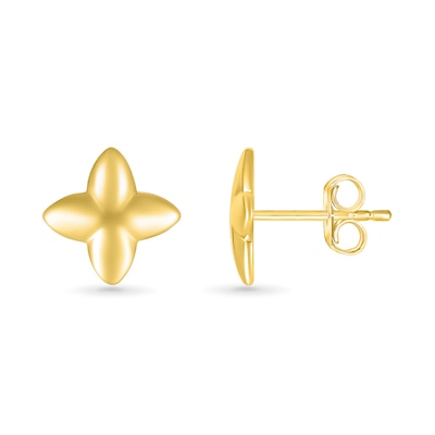 Rounded Four-Point Flower Stud Earrings in 10K Gold