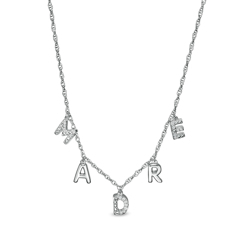 0.04 CT. T.W. Diamond Dangle "MADRE" Station Necklace in Sterling Silver|Peoples Jewellers