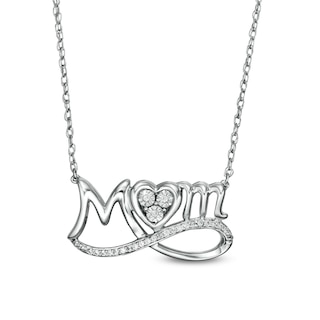 0.04 CT. T.W. Diamond Looped "MOM" and Heart Trio Necklace in Sterling Silver