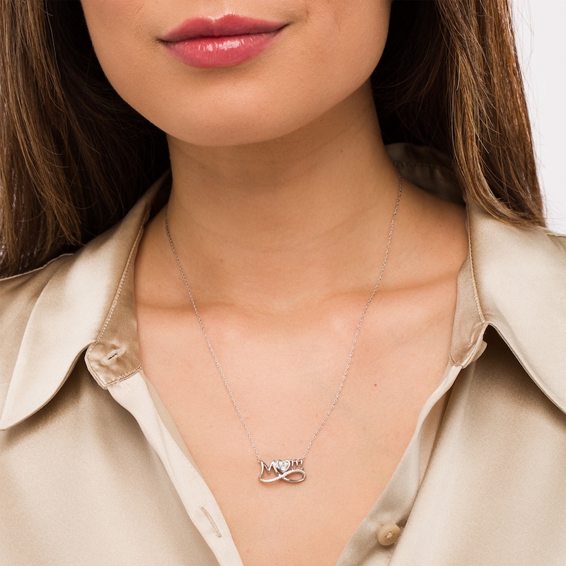 0.04 CT. T.W. Diamond Looped "MOM" and Heart Trio Necklace in Sterling Silver|Peoples Jewellers