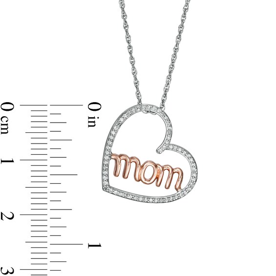 0.15 CT. T.W. Diamond "mom" in Tilted Heart Pendant in Sterling Silver and 10K Rose Gold