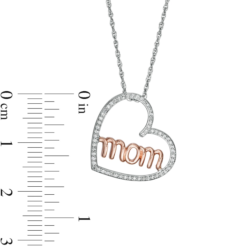 0.15 CT. T.W. Diamond "mom" in Tilted Heart Pendant in Sterling Silver and 10K Rose Gold