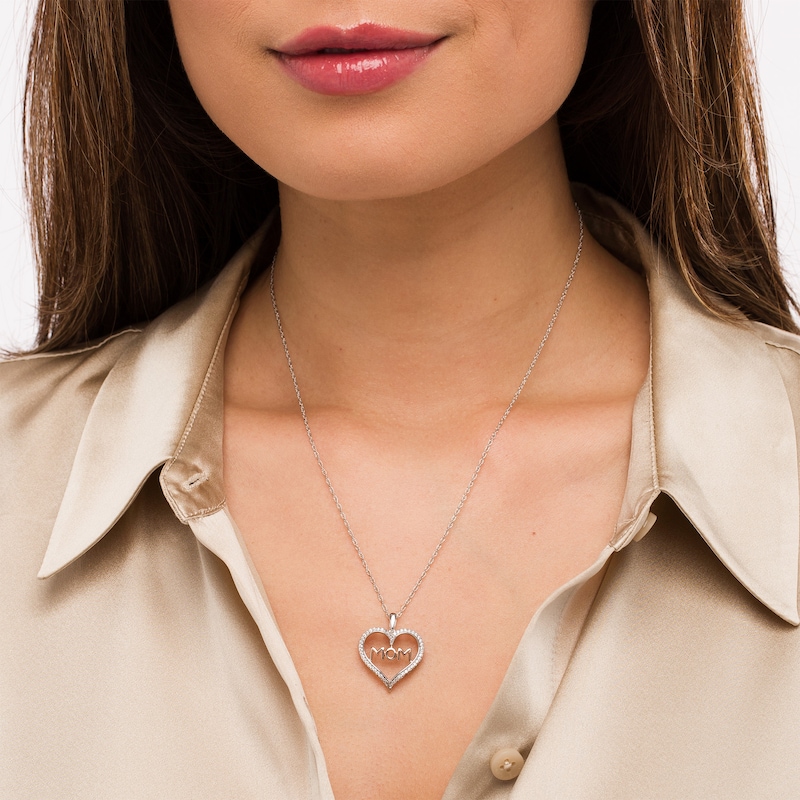 0.18 CT. T.W. Diamond "MOM" in Heart Pendant in Sterling Silver and 10K Rose Gold