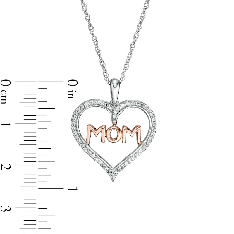 0.18 CT. T.W. Diamond "MOM" in Heart Pendant in Sterling Silver and 10K Rose Gold