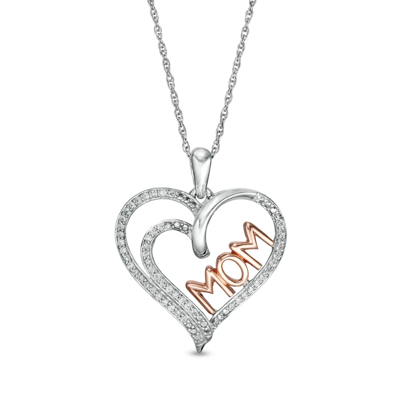 0.18 CT. T.W. Diamond Double Row Heart "MOM" Pendant in Sterling Silver with 10K Rose Gold|Peoples Jewellers