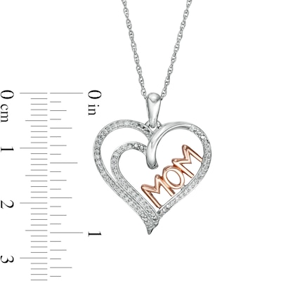 0.18 CT. T.W. Diamond Double Row Heart "MOM" Pendant in Sterling Silver with 10K Rose Gold