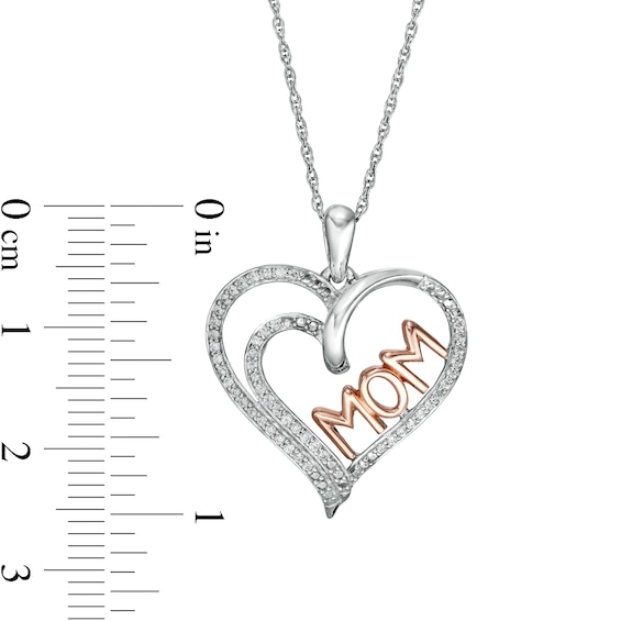 0.18 CT. T.W. Diamond Double Row Heart "MOM" Pendant in Sterling Silver with 10K Rose Gold