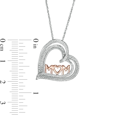 0.18 CT. T.W. Diamond "MOM" Triple Row Heart Pendant in Sterling Silver with 10K Rose Gold