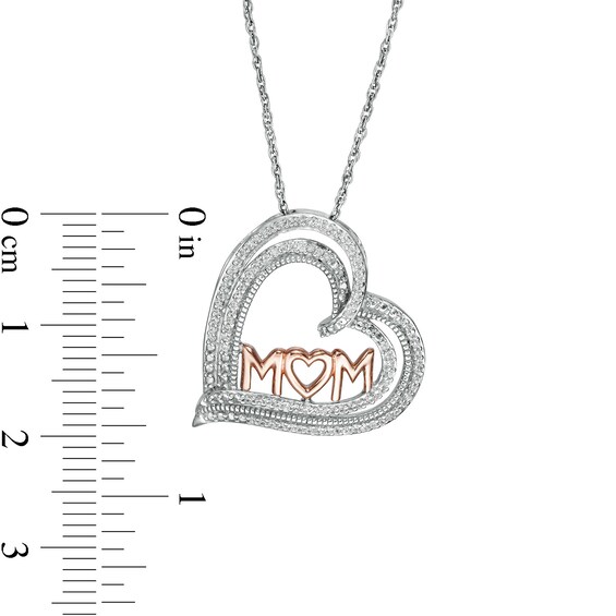 0.18 CT. T.W. Diamond "MOM" Triple Row Heart Pendant in Sterling Silver with 10K Rose Gold