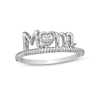 Diamond Accent "Mom" with Heart Twist Ring in Sterling Silver