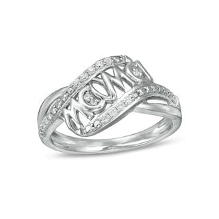 0.065 CT. T.W. Diamond "mama" Wave Ring in Sterling Silver