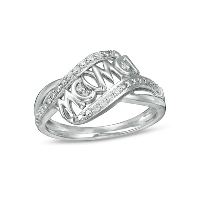 0.065 CT. T.W. Diamond "mama" Wave Ring in Sterling Silver