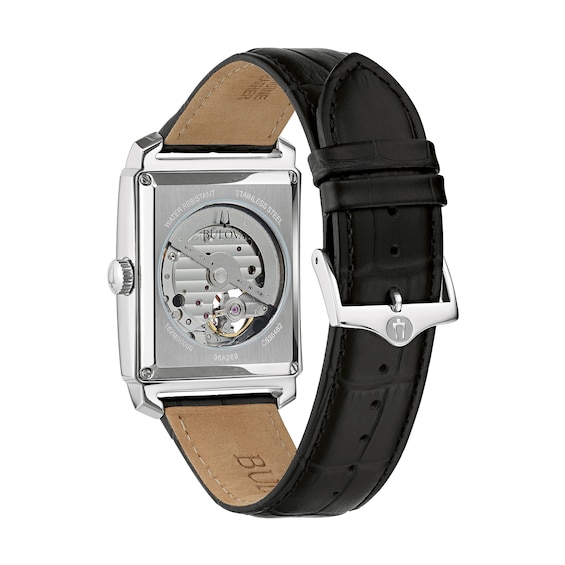 Men's Bulova Sutton Automatic Strap Watch with Rectangular Black Skeleton Dial (Model: 96A269)